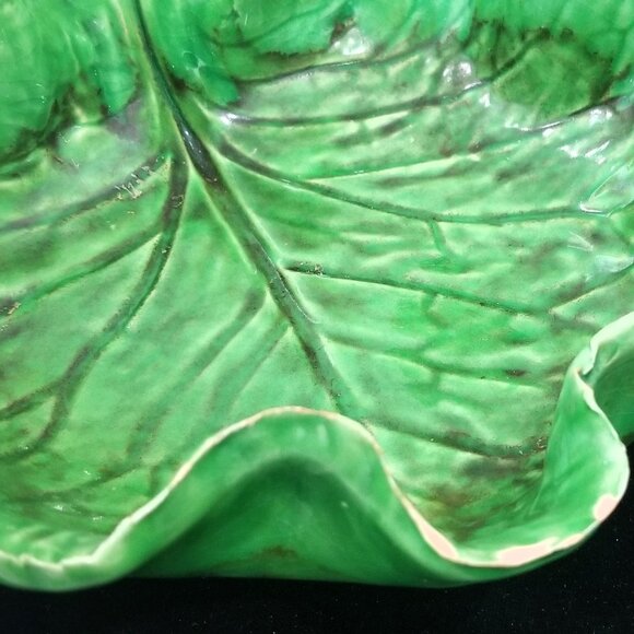 Antique Green Lettuceware Cabbage Leaf Majolica Bowl Paste Glaze Italy Napoli - Picture 7 of 10